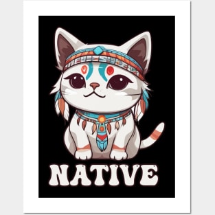 Kawaii Native American Indian Cat Posters and Art